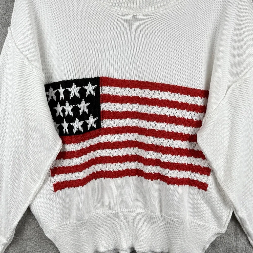 American Flag Sweater Womens L Knit L/S USA Patriotic‎ Holiday Festive Casual - Picture 4 of 8